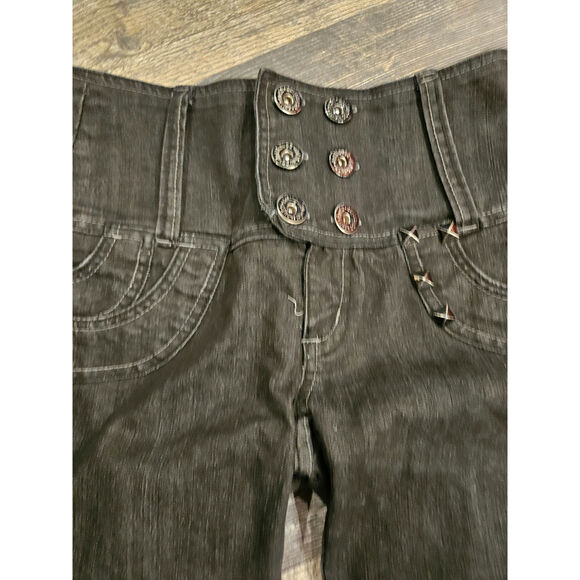 Doll House High Waisted Black Y2k Jeans Sz 7 Studded skinny straight strerchy - Picture 2 of 6